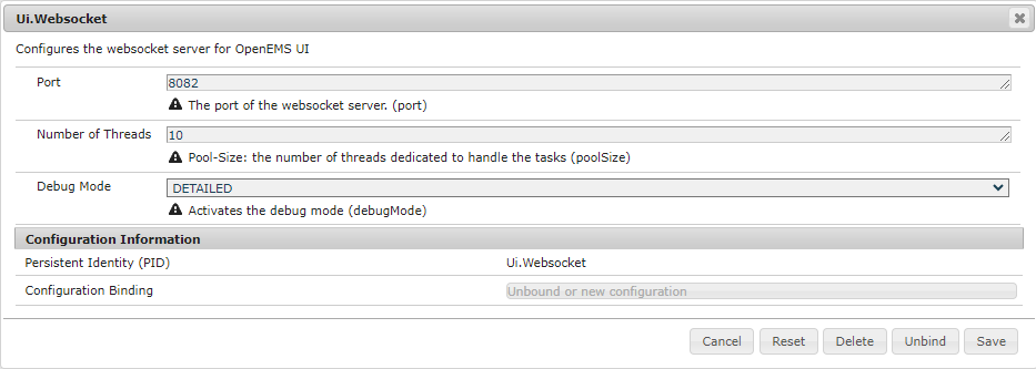 Configuration of Backend Ui.Websocket