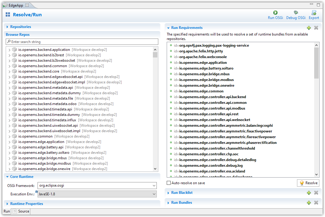 Eclipse IDE EdgeApp.bndrun